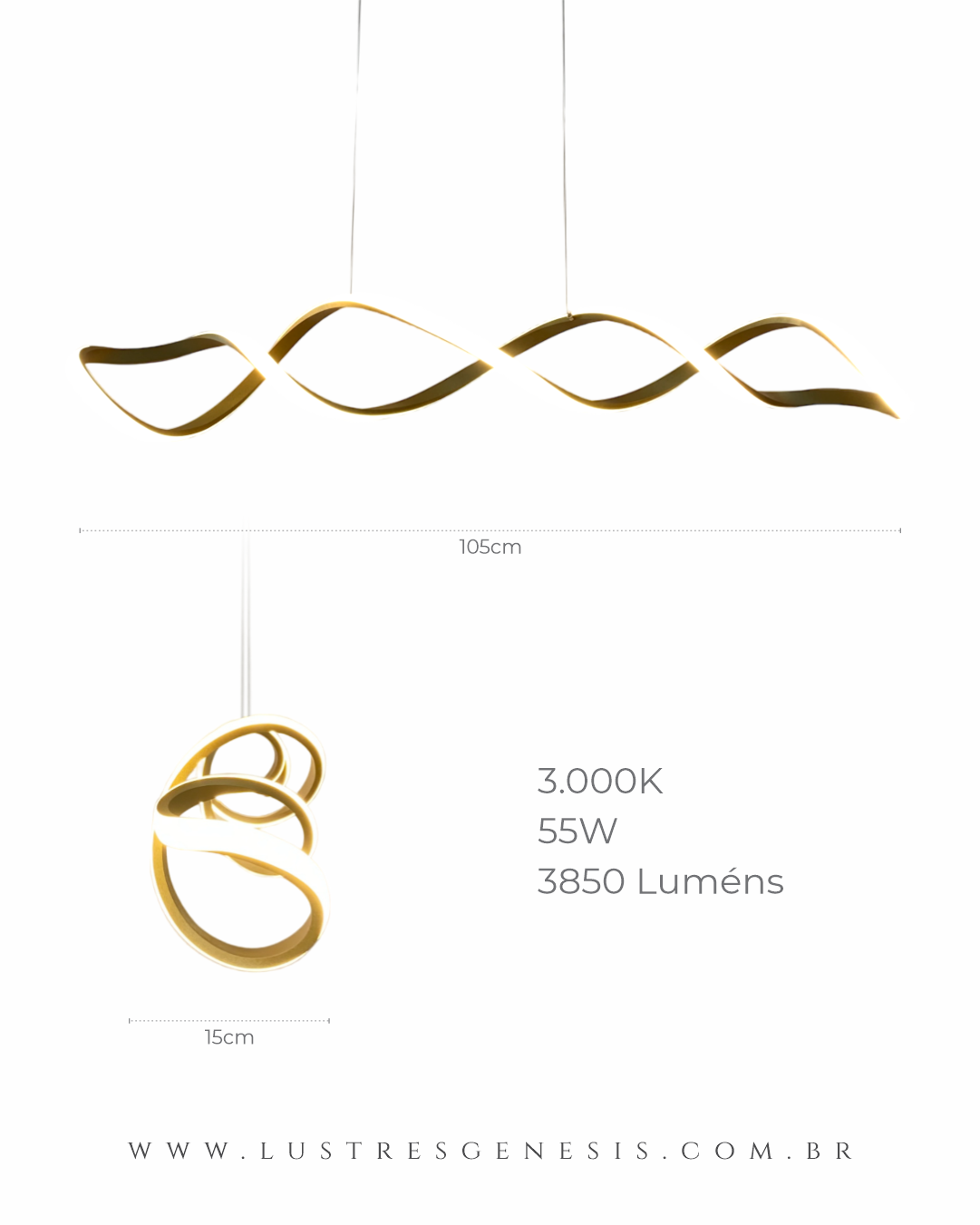 Lustre pendente de LED moderno DNA dourado para sala de jantar, quartos, sala de estar e escritórios. Lustres Gênesis loja online de Lustres e Iluminação Decorativa